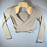 979 | Alo Yoga Alosoft Serenity Wrap Crossover Crop Top Tan Women Small Photo 0