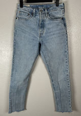 Levis 501 Premium Denim Jeans Womens Size 26x30 Button Fly Light Wash Raw Hem Photo 0