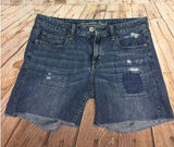 AMERICAN‎ EAGLE 6 Jean Shorts Cut Off Patches Denim Med Wash Distressed Photo 0