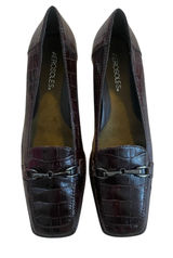 Aerosoles Playfill Brown Croc Embossed Slip-on Square Toe Leather Loafers 8.5 Photo 0
