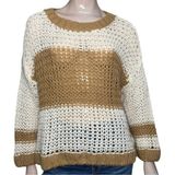 Free People Women’s Size S Tan Beige Cream Striped Color Block Loose Fit Sweater Photo 0
