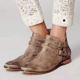 Free People 37 US 7 Braeburn Ankle Boots Booties Distressed Tan Leather Boho Photo 0