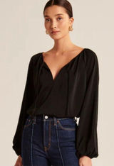 Abercrombie & Fitch Black Tie Front Blouse with Sailor Collar Photo 0