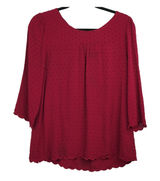 Maeve Anthropologie Blouse Womens 10 Burgundy Swiss Dot Scallop Hem 3/4 Sleeve Photo 0