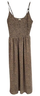 Mystree Women’s Leopard Midi Brown Black Dress Smocked‎ Top Size Small Photo 0
