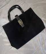 Lauren Black canvas & Leather Tote — Metallic Buckle — Classic Everyday Bag Photo 0