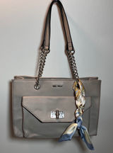 Nine West Light Gray Faux Leather Tote‎ Bag with Scarf Accent Photo 0