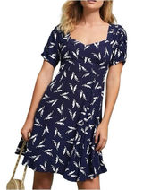 Maeve Anthropologie Navy Blue White Fern Print Sweetheart Mini Dress XS Photo 0