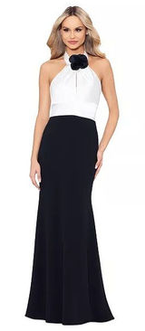 Betsy‎ & Adam Women's Flower-Trim Sleeveless Gown BLACK WHITE NWT SIZE 8 Photo 0