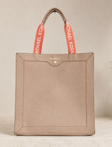 Michael Kors Large Taupe PVC Logo Strap North South Tote Bag Coral Gold Photo 0