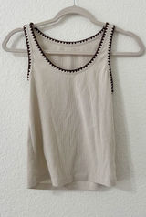 Old Navy Ribbed Contrast Crochet Trim Tank Top Cream Brown Size Medium Photo 0