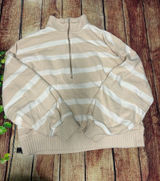 Aerie Half Zip Sweatshirt Striped Cream/White Size M Photo 0