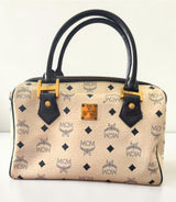 MCM Vintage Visetos Boston Satchel Ivory Black Monogram Top Handle Bag Photo 0