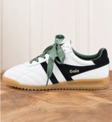 Gola Stadium Sneakers Women 8.5 White Black Green Ribbon Lace Leather Gum Sole Photo 0