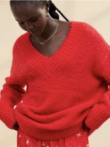 New Aerie Fuzzy Plush Teddy Oversized V-Neck Sweater Red Women's Size XXL Cozy Photo 0