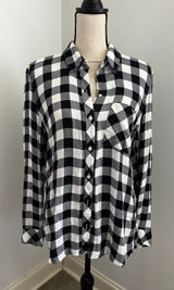 Buffalo Plaid Button Down Shirt sz Large Black White Preppy Minimalist Timeless Photo 0