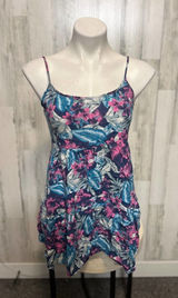American Eagle Tropical Floral Mini Dress XS Cutout Back Summer Sundress Blue Pi Photo 0