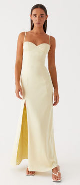 Cream satin dress with spaghetti straps and fitted silhouette!! Beautiful dress. Perfect for formals. Photo 0