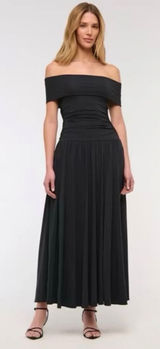 Abercrombie & Fitch Off Shoulder Ruched Maxi Dress Black MP Photo 0