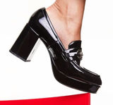 H&M Black Patent Loafers Chunky Block Heel Whimsy Goth Dark Academia 90s Y2K 8 Photo 0