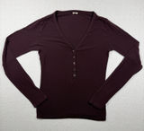 Wilfred Free Aritzia Ribbed Henley Long Sleeve Top Purple Maroon Size Small Photo 0