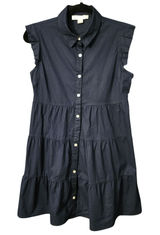Monteau Women Babydoll Shirt Dress Navy Blue‎ Tiered Ruffle Cap Sleeve M Photo 0