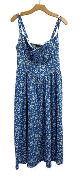 Scarlet Darkness Blue Floral Milkmaid Midi Dress Cottagecore Smocked sz Large Photo 0