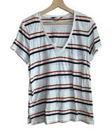 Madewell orange white striped v-neck t-shirt women's size large 100% cotton Photo 0