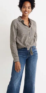 Madewell Gingham Flannel Tie Front Shirt Brown Gingham Check size Large $80 Photo 0