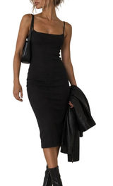Abercrombie & Fitch Sleeveless Ribbed Side Slit Midi Dress Size S Tall Black LBD Photo 0