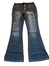 Dollhouse Vtg y2k low rise flare jeans embellished embroidered two toned blue and black Photo 0