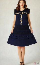 Vintage floral embroidered black dress embroidered yellow flowers Cottagecore Photo 0