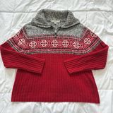 Vintage Sweater Pullover 1/4 Zip Womens Size XL Red Gray‎ Fair Isle Holiday 90s Photo 0