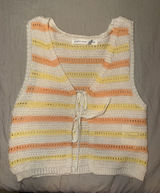 Altar'd State Cream Knit Tank with Yellow & Orange Stripes Photo 0