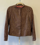 Vintage Philippe Adec Paris Wool Tweed Blazer Jacket Brown Burgundy Size 12 Photo 0