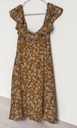 Old Navy Women's Mustard Yellow Floral Print Smocked Ruffle Strap Mini Dress Photo 0