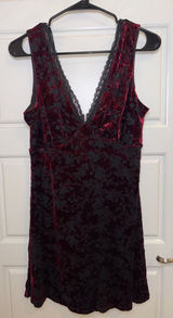 Burgundy Floral Burnout Velvet Lace Trim Mini Dress V-Neck Sleeveless L Photo 0