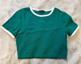 Cropped Green ZARA Short Sleeve Shirt with White Trim Photo 0