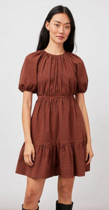 RAILS Dress Size‎ S Brown Black Khloe Russet Gingham Seersucker Mini Puff Sleeve Photo 0