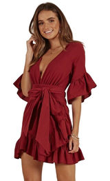 Nwt Showpo Women Free Mind Dress In Wine Linen Look Size 2‎ Photo 0