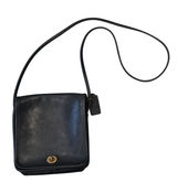 Vintage Coach Black Leather Crossbody Satchel Bag With Brass Turnlock Photo 0