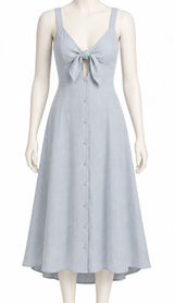 ASTR The Label S Midi Dress Light Blue Tie Front Button Down ALD42178 Summer Photo 0
