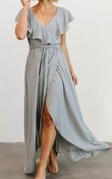 Baltic Born Katya Ruffle Maxi Dress Grey Flowy Cocktail Party Bridal Size XL Photo 0