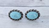 Vintage Screw On Earrings Turquoise Tone with Twisted Silver Tone Halo Photo 0