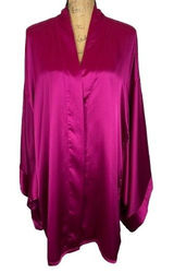 Victoria's Secret Hot Pink Satin Kimono Robe Mesh Detail Missing Belt Size‎ XS/S Photo 0