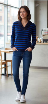 Lauren Ralph Lauren Striped Knit Pullover Sweater Blue Black PS Coastal Casual Photo 0