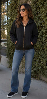 Pretty Garden Black Zip Hoodie with Gold Full-Zip Closure Photo 0