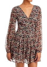Bardot Cut Out Frill Dress Floral‎ Long Sleeve Back Tie Mini XS Cottage Prairie Photo 0