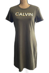 Calvin‎ Klein Olive Green Short Sleeve Graphic Logo T-Shirt Dress Size Medium Photo 0