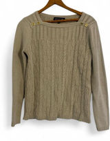 Jones New York Women's M Beige Cotton Sweater Cable Knit Preppy Gold Button Photo 0